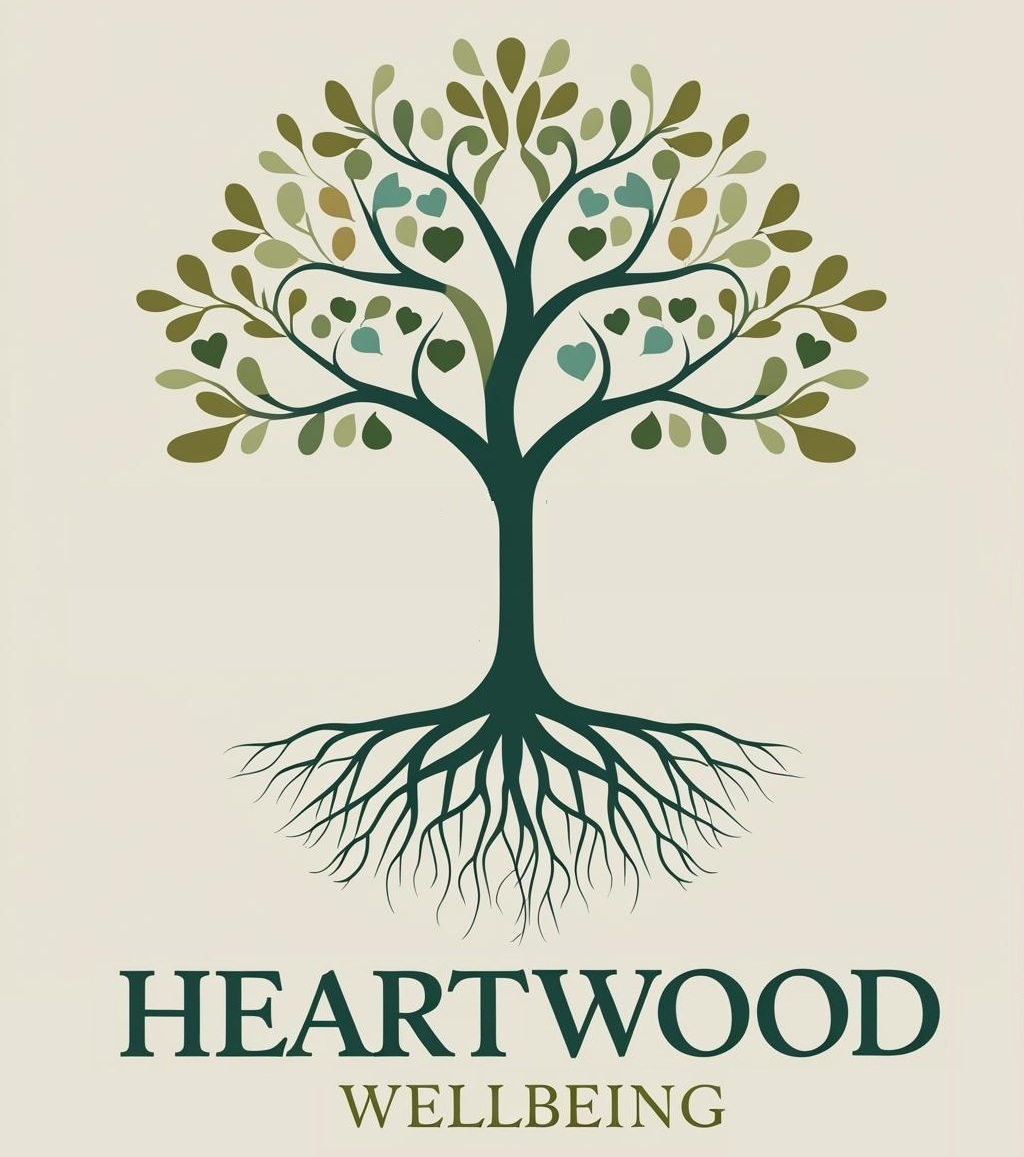 Heartwood Wellbeing logo – a tree with roots symbolizing holistic care